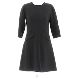 Abito Corto Courreges Nero in Misto Lana con Maniche Lunghe