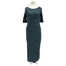 Autre Marque SIYU Langes Satin-Kleid in Entenblau mit kurzen Ärmeln