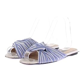 Prada Mules flach blau weiß Stoff