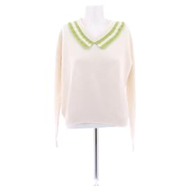 Cremefarbener Pullover mit grünem Kragen aus Kaschmir - Prada