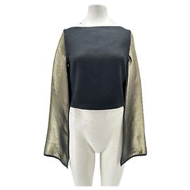 Autre Marque L'ETIQUETTE Schwarzes Top mit goldenen Ärmeln