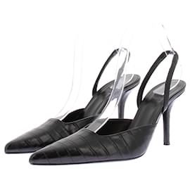 GIA BORGHINI Black Crocodile Print Slingback Heels - Autre Marque