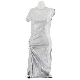 Vestido midi plateado Paco Rabanne de viscosa