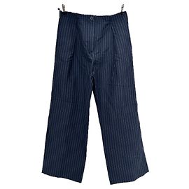 Pantalones Massimo Dutti de mezcla de lino azul marino con rayas
