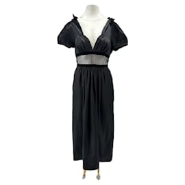 Alexa Chung Schwarzes Satin Kleid Lang