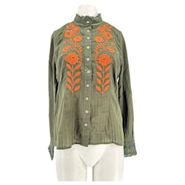 Blusa ricamata in cotone kaki Antik Batik