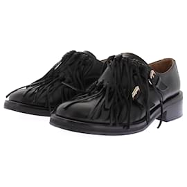 Schwarze Leder-Mokassins mit Fransen - Elie Saab
