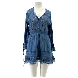 Autre Marque TULAROSA Kurzes blaues Kleid mit langen Ärmeln Baumwolle