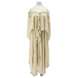 Autre Marque Vestido largo beige con volantes