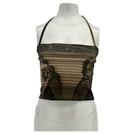 Autre Marque Top corto estampado marrón 604 SERVICE