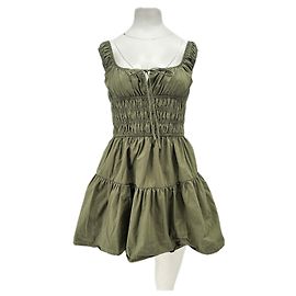 Autre Marque Vestido NIA de algodón caqui fruncido S