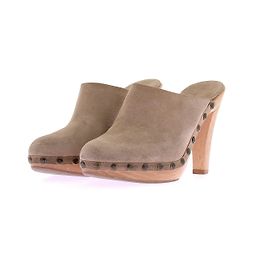 Zoccoli Ralph Lauren in suede cammello e legno