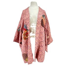 Autre Marque Kimono Pearl de algodón rosa bordado