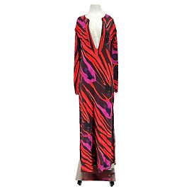 Autre Marque Vestido maxi estampado LOUISA BALLOU en mezcla de seda negro y rojo