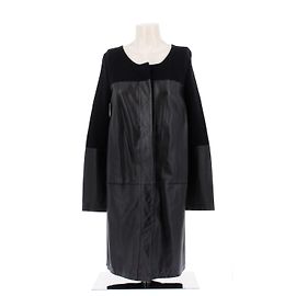 Abrigo Christian Dior de cuero y algodón negro