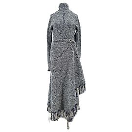 Abito maxi in cotone blu e bianco Paco Rabanne
