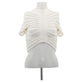Top corto de malla fruncida crema Alaïa
