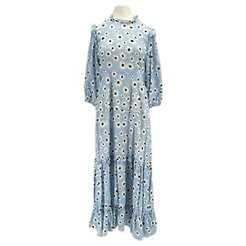 Autre Marque RIXO Maxikleid aus blauer Seide mit Blumen