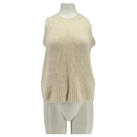 Soeur Ärmelloser Pullover aus cremefarbenem Wollmix