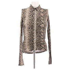 Top a maniche lunghe Marine Serre Stampa Pitone Beige