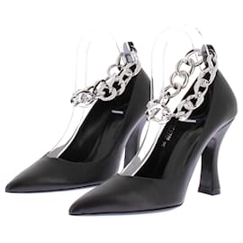 Sapatos de salto em couro preto com corrente prateada The Kooples