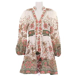 Robe courte en lin imprimé blanc Zimmermann