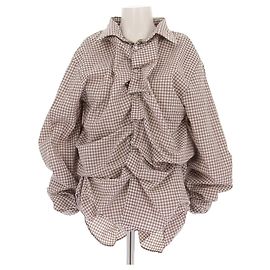 Camicia a quadri marrone arricciata Maison Martin Margiela