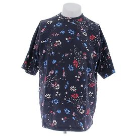 Balenciaga Floral Print Cotton T-shirt Navy Blue