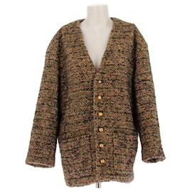 Abrigo de lana Céline beige y negro con botones dorados