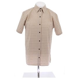 Victoria Beckham Camisa de manga corta de lana beige a cuadros