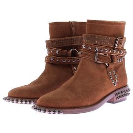 Saint Laurent Stivaletti marroni in camoscio con borchie