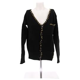 Cardigan nero con grossa cucitura gialla in lana - Marni