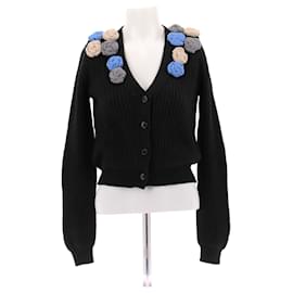 Schwarze Strickjacke mit blauen Blumen - Miu Miu
