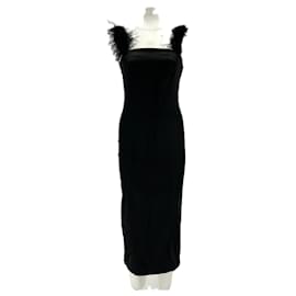 Vestido midi preto Staud com alças de penas