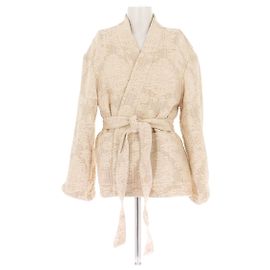 Giacca Christian Dior beige ricamata con cintura