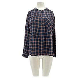 Autre Marque XIRENA Karo Bluse aus Baumwolle Marineblau