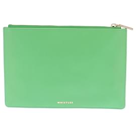 Clutch Whistles de couro verde com detalhes dourados