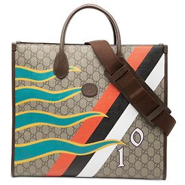Tote retro in pelle di vitello GG Supreme 100 Centum Anniversary marrone medio Gucci con G intrecciato