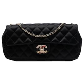 Chanel Noir Satin Matelassé Précieux Bijou Sac East West