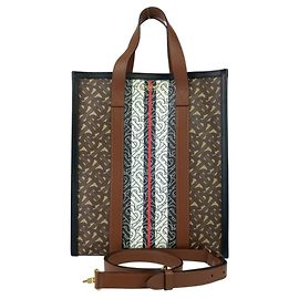 Borsa a mano ritratto in E-canvas con strisce monogramma Burberry Small