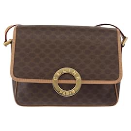 Céline Celine Vintage Macadam Logo Circolare in tela e pelle