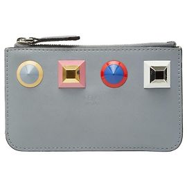 Fendi Gray Multicolor Leather Coin Case
