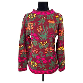 Kenzo Jungle bordeauxfarbener Pullover mit Blumen 1980er