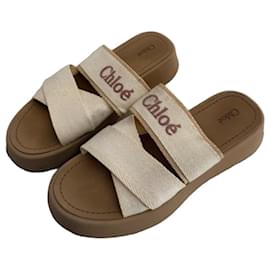 Sandali con zeppa Chloé Mila beige in tela