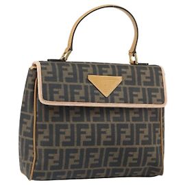 Borsa a mano in tela Zucca FENDI PVC marrone nero Auth 158200