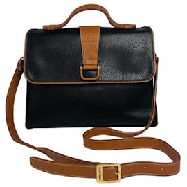 Borsa in pelle 2 vie vintage Courreges nera e marrone
