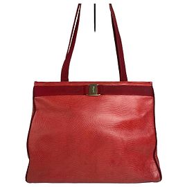 Vintage Salvatore Ferragamo Snake Emblossed Leather Handbag Red