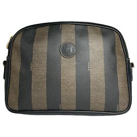 Clutch in pelle a righe vintage Fendi nero e marrone