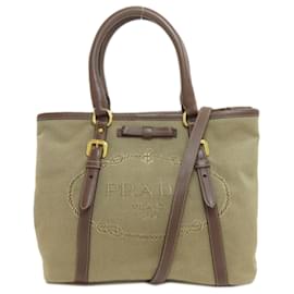 Borsa a mano in tela marrone Prada