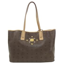 Sac Tote MCM Logo Beige et Marron Foncé PVC
